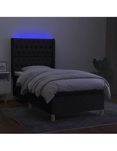 Letto a Molle con Materasso e LED Nero 100x200 cm in Tessuto