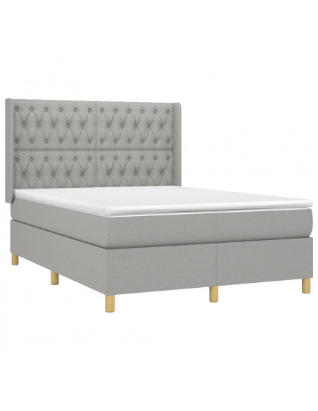 Letto a Molle Materasso e LED Grigio Chiaro 140x190 cm Tessuto