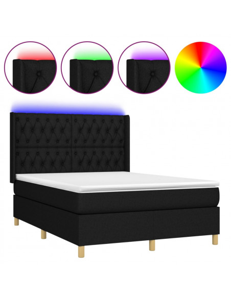 Letto a Molle con Materasso e LED Nero 140x190 cm in Tessuto