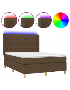 Letto a Molle Materasso e LED MarroneScuro 140x190cm in Tessuto 2