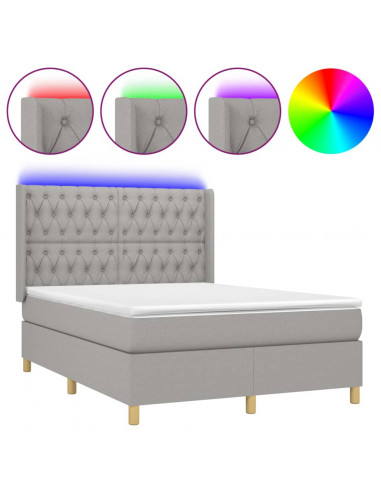Letto a Molle Materasso e LED Grigio Chiaro 140x200 cm Tessuto