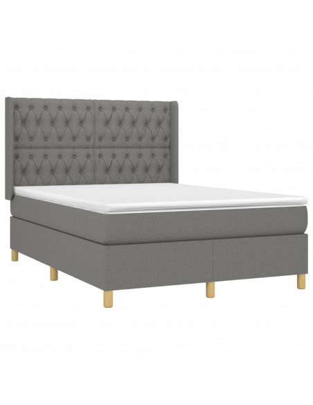 Letto a Molle Materasso e LED Grigio Scuro 140x200cm in Tessuto