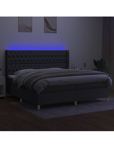 Letto a Molle Materasso e LED Grigio Scuro 200x200cm in Tessuto