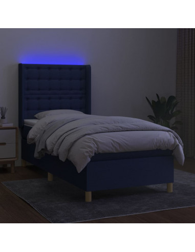 Letto a Molle con Materasso e LED Blu 90x190 cm in Tessuto