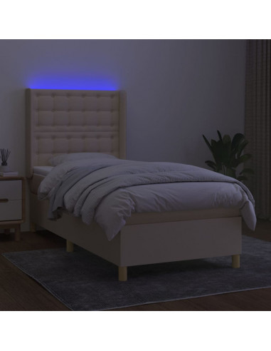 Letto a Molle con Materasso e LED Crema 90x200 cm in Tessuto
