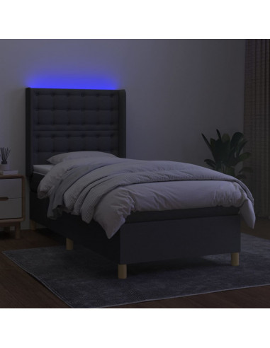 Letto a Molle Materasso e LED Grigio Chiaro 100x200 cm Tessuto