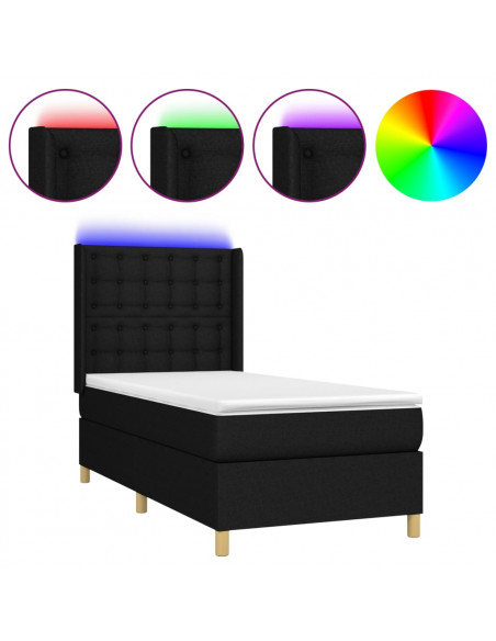 Letto a Molle con Materasso e LED Nero 100x200 cm in Tessuto