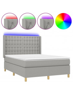 Letto a Molle Materasso e LED Grigio Chiaro 140x190 cm Tessuto 2