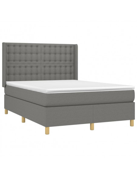 Letto a Molle Materasso e LED Grigio Scuro 140x190cm in Tessuto