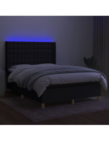 Letto a Molle con Materasso e LED Nero 140x190 cm in Tessuto