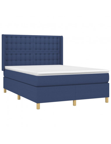 Letto a Molle con Materasso e LED Blu 140x190 cm in Tessuto