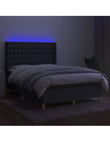 Letto a Molle Materasso e LED Grigio Scuro 140x200cm in Tessuto