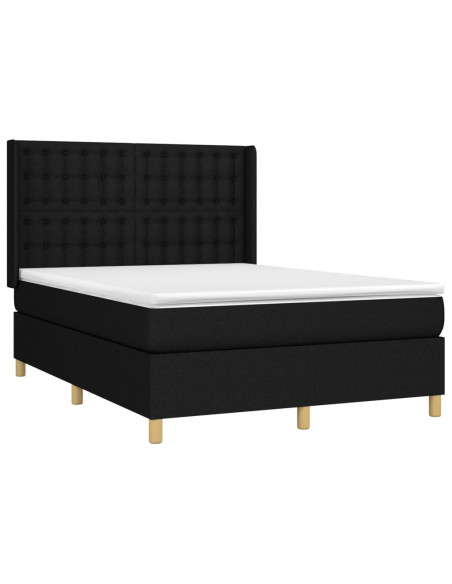 Letto a Molle con Materasso e LED Nero 140x200 cm in Tessuto