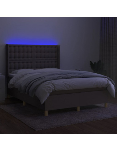 Letto a Molle con Materasso e LED Tortora 140x200 cm in Tessuto