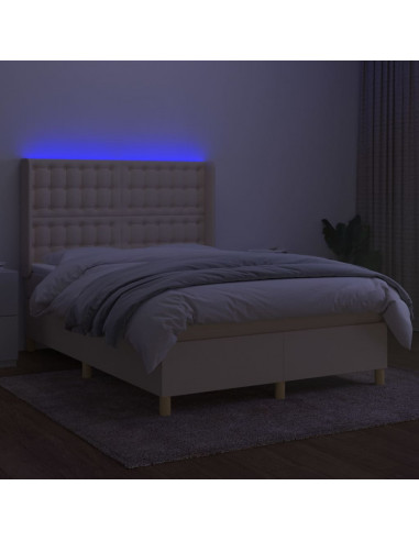 Letto a Molle con Materasso e LED Crema 140x200 cm in Tessuto