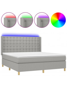 Letto a Molle Materasso e LED Grigio Chiaro 160x200 cm Tessuto 2