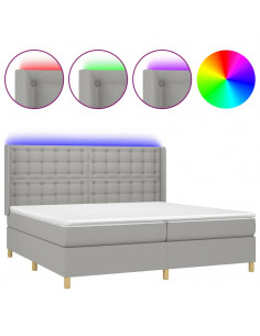 Letto a Molle Materasso e LED Grigio Chiaro 200x200 cm Tessuto 2