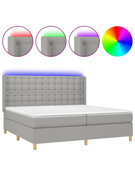 Letto a Molle Materasso e LED Grigio Chiaro 200x200 cm Tessuto
