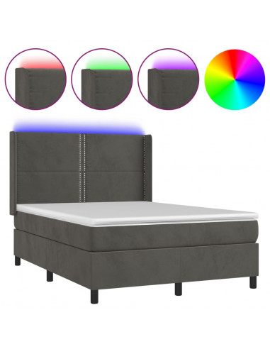 Letto a Molle con Materasso e LED Grigio Scuro 140x190 cm
