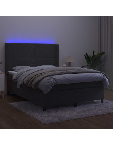 Letto a Molle con Materasso e LED Grigio Scuro 140x200 cm