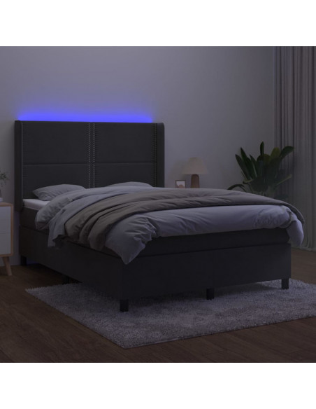 Letto a Molle con Materasso e LED Grigio Scuro 140x200 cm