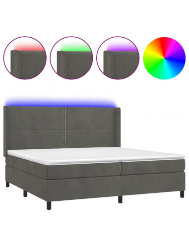 Letto a Molle con Materasso e LED Grigio Scuro 200x200 cm