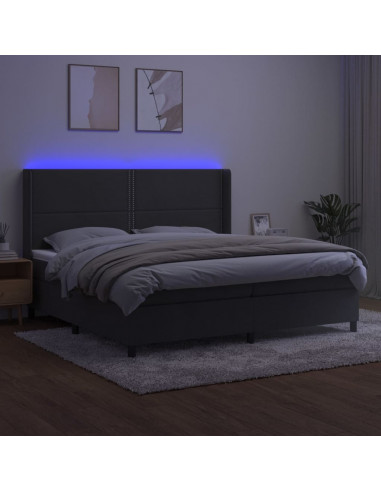 Letto a Molle con Materasso e LED Grigio Scuro 200x200 cm