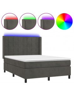 Letto a Molle con Materasso e LED Grigio Scuro 140x190 cm 2
