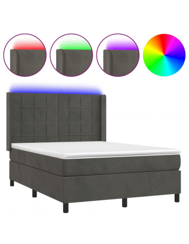 Letto a Molle con Materasso e LED Grigio Scuro 140x190 cm
