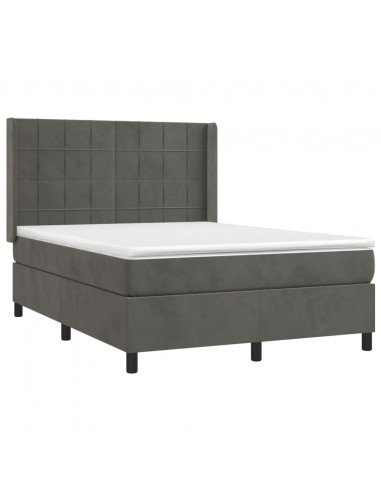 Letto a Molle con Materasso e LED Grigio Scuro 140x190 cm