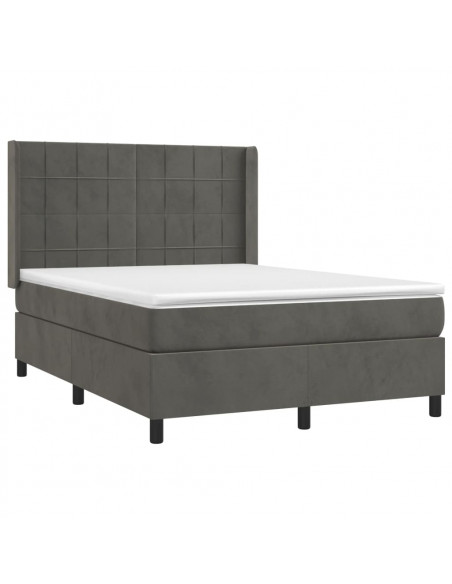 Letto a Molle con Materasso e LED Grigio Scuro 140x190 cm