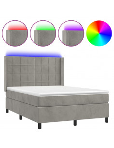 Letto a Molle Materasso e LED Grigio Chiaro 140x200 cm Velluto 2