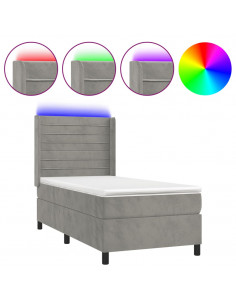 Letto a Molle Materasso e LED Grigio Chiaro 80x200 cm Velluto 2