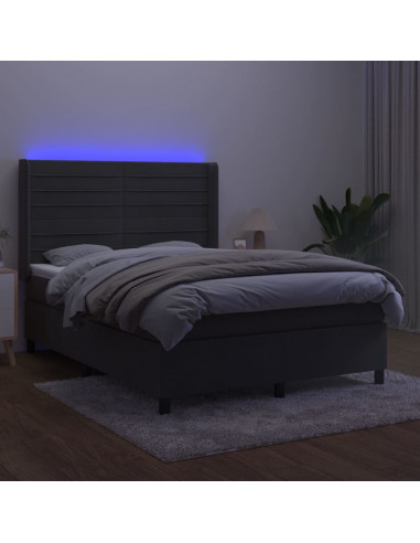 Letto a Molle con Materasso e LED Grigio Scuro 140x190 cm