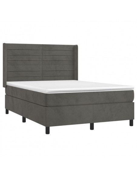 Letto a Molle con Materasso e LED Grigio Scuro 140x190 cm