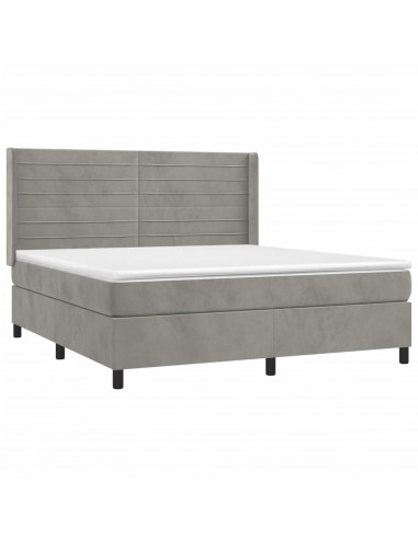 Letto a Molle Materasso e LED Grigio Chiaro 160x200 cm Velluto
