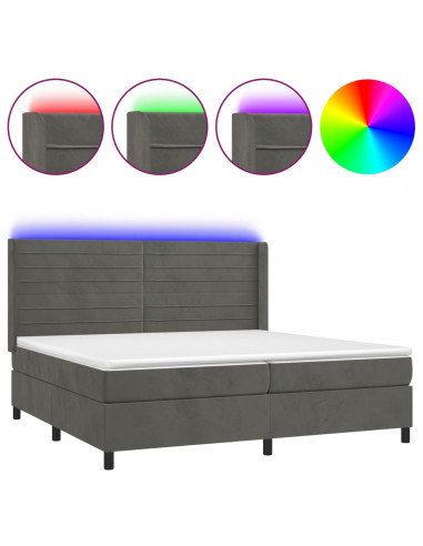 Letto a Molle con Materasso e LED Grigio Scuro 200x200 cm