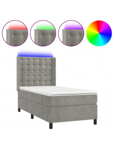 Letto a Molle Materasso e LED Grigio Chiaro 100x200 cm Velluto 2