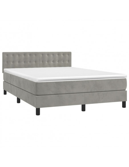 Letto a Molle Materasso e LED Grigio Chiaro 140x200 cm Velluto