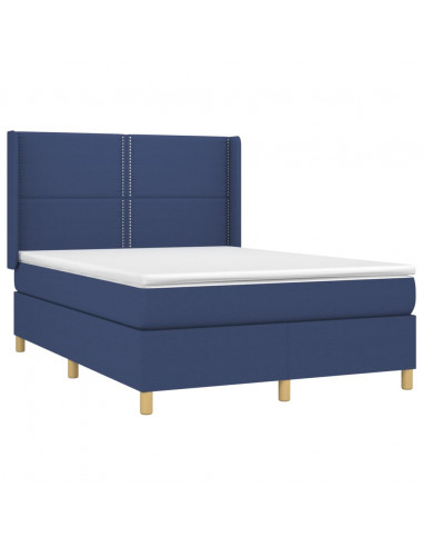 Letto a Molle con Materasso e LED Blu 140x200 cm in Tessuto
