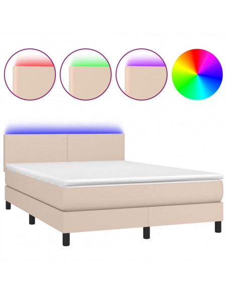 Giroletto Molle Materasso e LED Cappuccino 140x200cm Similpelle