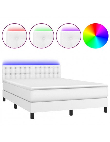Giroletto Molle con Materasso e LED Bianco 140x190cm Similpelle