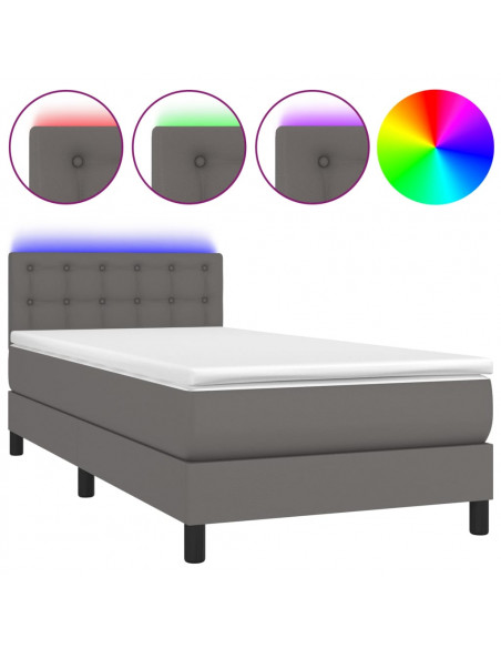 Giroletto Molle con Materasso e LED Grigio 100x200cm Similpelle
