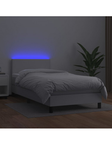 Giroletto Molle con Materasso e LED Bianco 100x200cm Similpelle