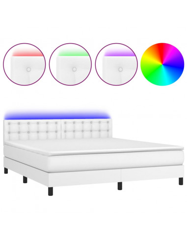 Giroletto Molle con Materasso e LED Bianco 180x200cm Similpelle