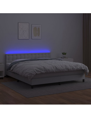 Giroletto Molle con Materasso e LED Bianco 180x200cm Similpelle