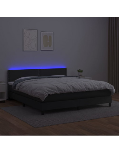 Giroletto a Molle con Materasso e LED Nero 180x200cm Similpelle