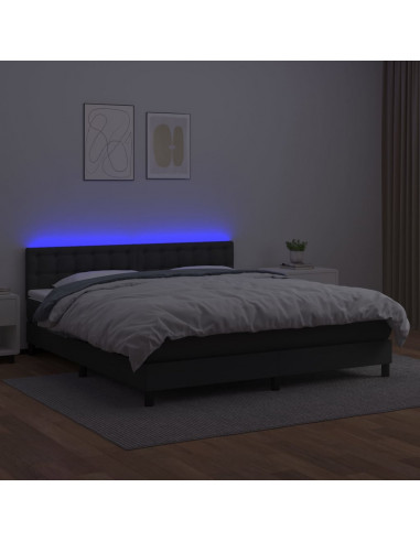 Giroletto a Molle con Materasso e LED Nero 160x200cm Similpelle