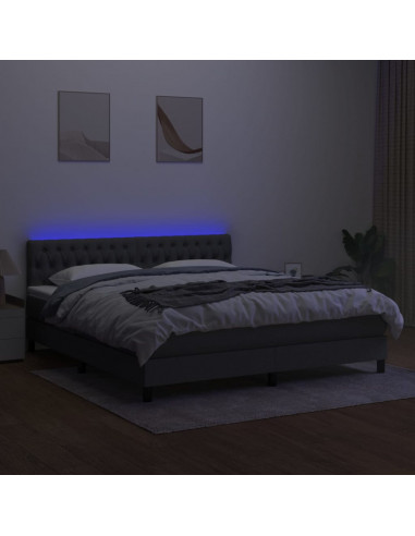 Letto a Molle Materasso e LED Grigio Scuro 180x200cm in Tessuto