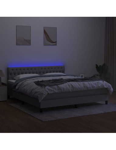 Letto a Molle Materasso e LED Grigio Chiaro 180x200 cm Tessuto